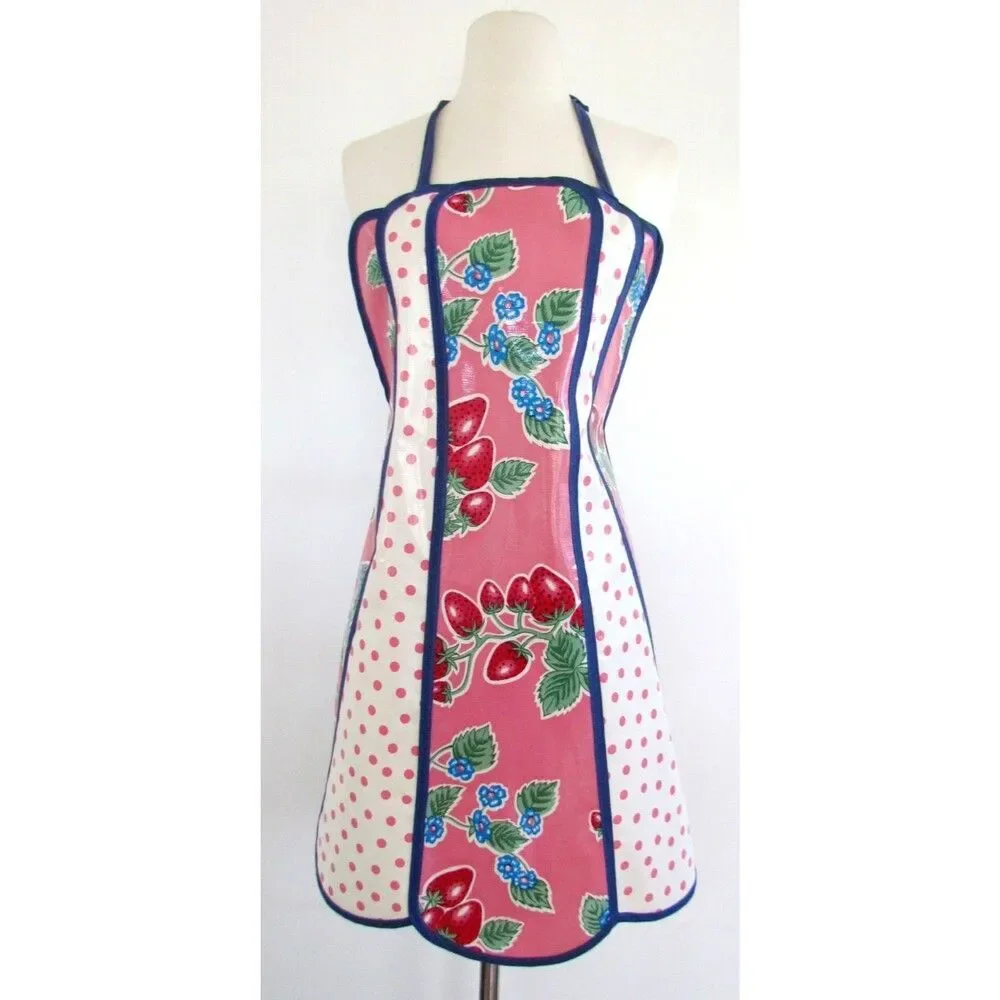 Retro Oilcloth Apron Strawberry Polka Dot Motif Limited Edition Print Excellent